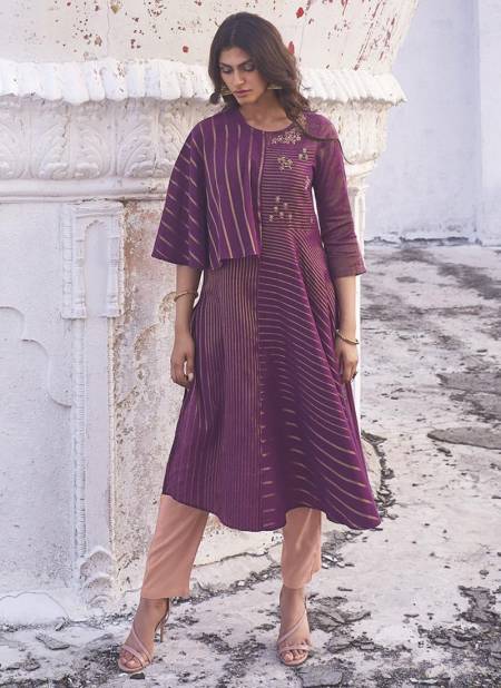Purple Designer Elegnat Shringar Omtex Linen Cotton Heavy party wear Embroidery Work Kurtis with Pant J75 Catalog