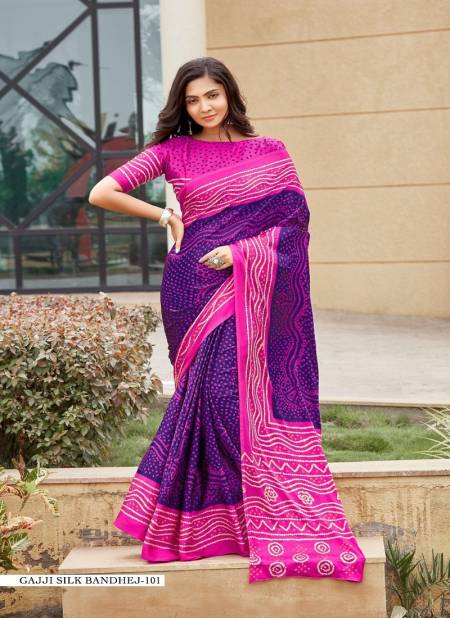 Purple Multi Colour Gajji Silk Bandhej By Girnar Fashion Daily Wear Saree Exporters In India 101