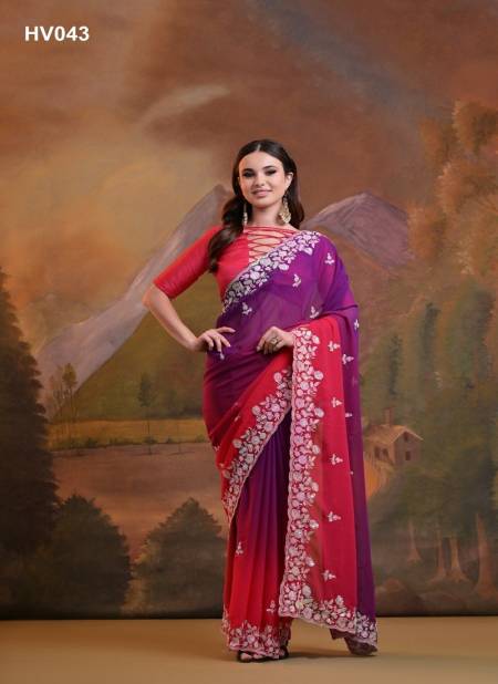 Purple Multi Colour Kajal Padding By Fashion Berry Georgette Embroidery Bulk Sarees Orders In India HV043