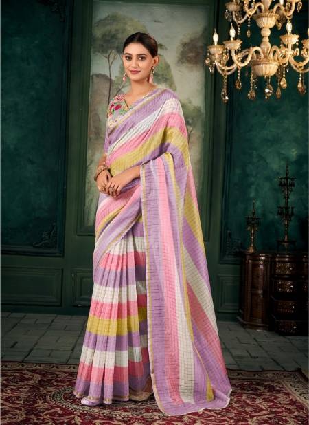 Purple Multi Colour Meghdhanush By Rajpath Chanderi Linen Printed Casual Wear Bulk Saree Orders In India 650002