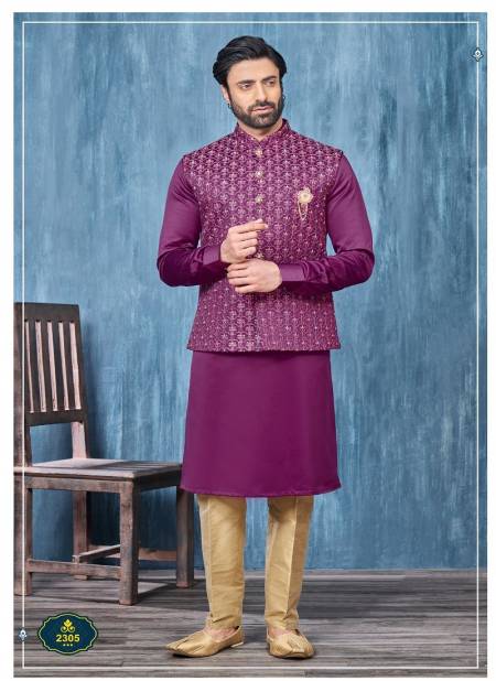 Purple Multi Colour Occasion Wear Mens Modi Jacket Kurta Pajama Wholesale Market In Surat 2305