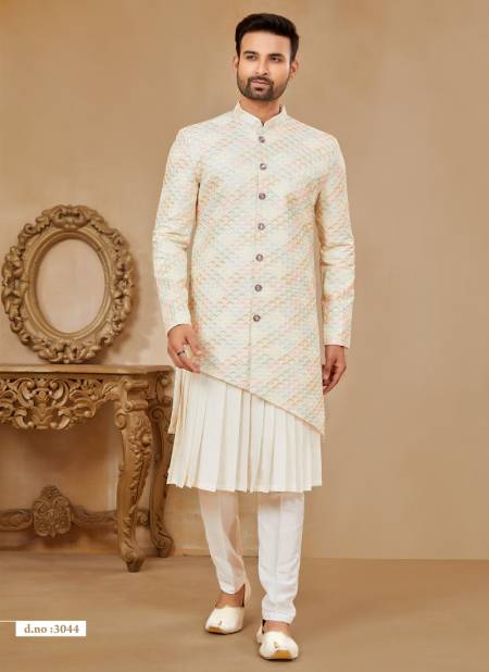 Purple Off White Colour Party wear Exclusive Indo Western Mens wear Catalog 3044