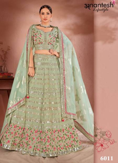Queen Pista Colour Maharani Vol 2 By Anantesh Georgette Wedding Wear Lehenga Choli Catalog 6011