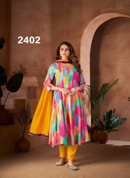 Rainbow Colour Spring By Jivora Pure Muslin Digital Printed Readymade Suits Wholesale Online 2402
