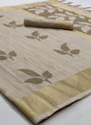 Cream Rajtex Korin Soft Handoom Weaving Silk Party Wear Saree 129002