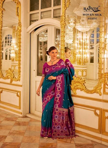 Rama And Purple Colour Neytiri By Rajpath Occasion Wear Banarasi Silk Weaving Saree Suppliers in India 440004