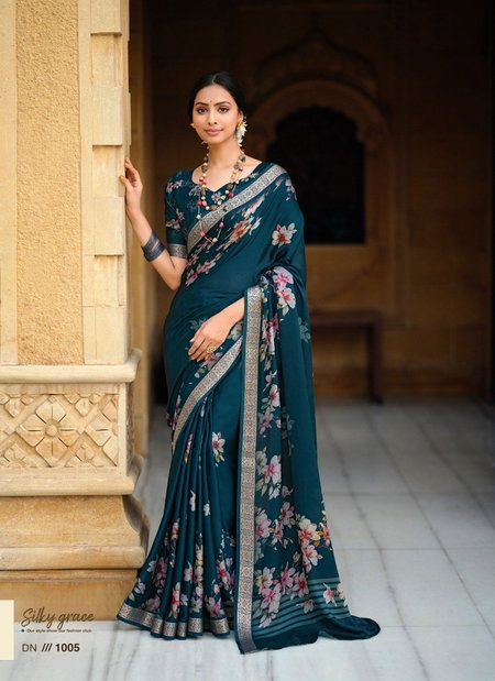 Rama Blue Colour Sahar By Sr Viscose Printed Saree Wholesale Shop In Surat 1005