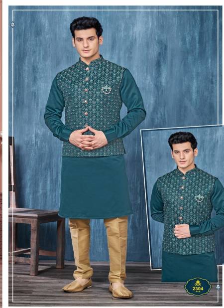 Rama Blue Multi Colour Occasion Wear Mens Modi Jacket Kurta Pajama Wholesale Market In Surat 2304 