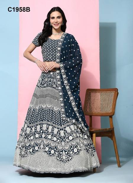 Rama Colour Amoha C1958 A To C1958 C Wedding Georgette Embroidery Readymade Lehenga Choli Exporters In India C1958 B