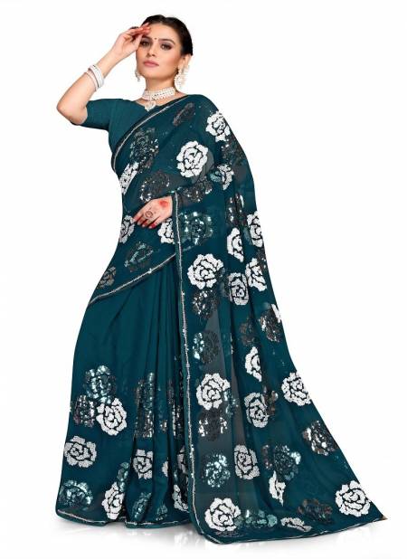 Rama Colour Armani By Utsav Nari Georgette Embroidery Saree Orders In India 2366