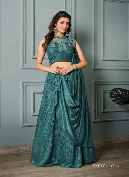 Rama Colour Fairy By Jivora Premium Georgette Party Wear Fancy Crop Top Lehenga Choli Catalog 1016