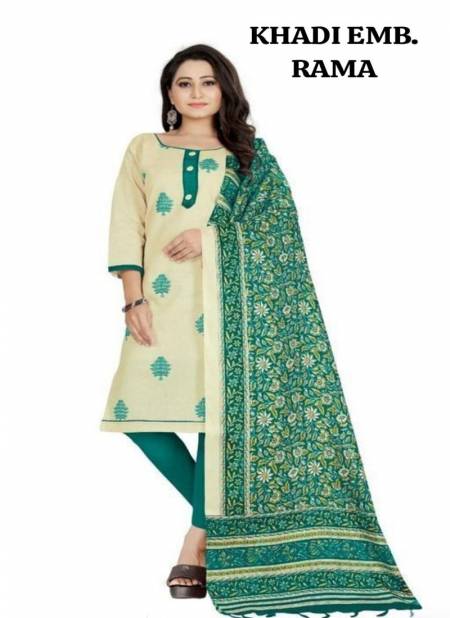 Rama Colour Khadi Emb. By Rahul Nx Khadi Cotton Dress Material Catalog 3