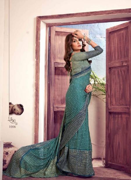 Rama Colour Madhurika By Mahamani Creation Fancy Fabric Designer Saree Catalog 1006