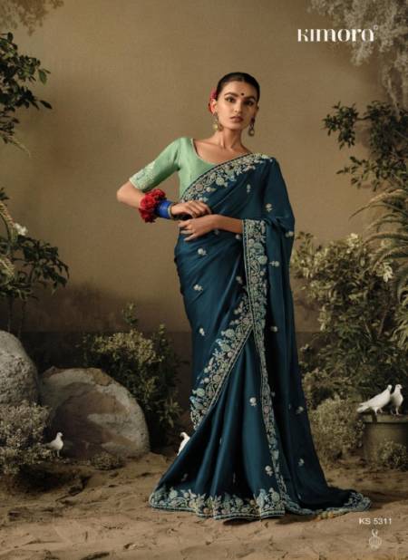Rama Colour Saawariya By Kimora Fancy Fabric Wedding Wear Saree Catalog 5311