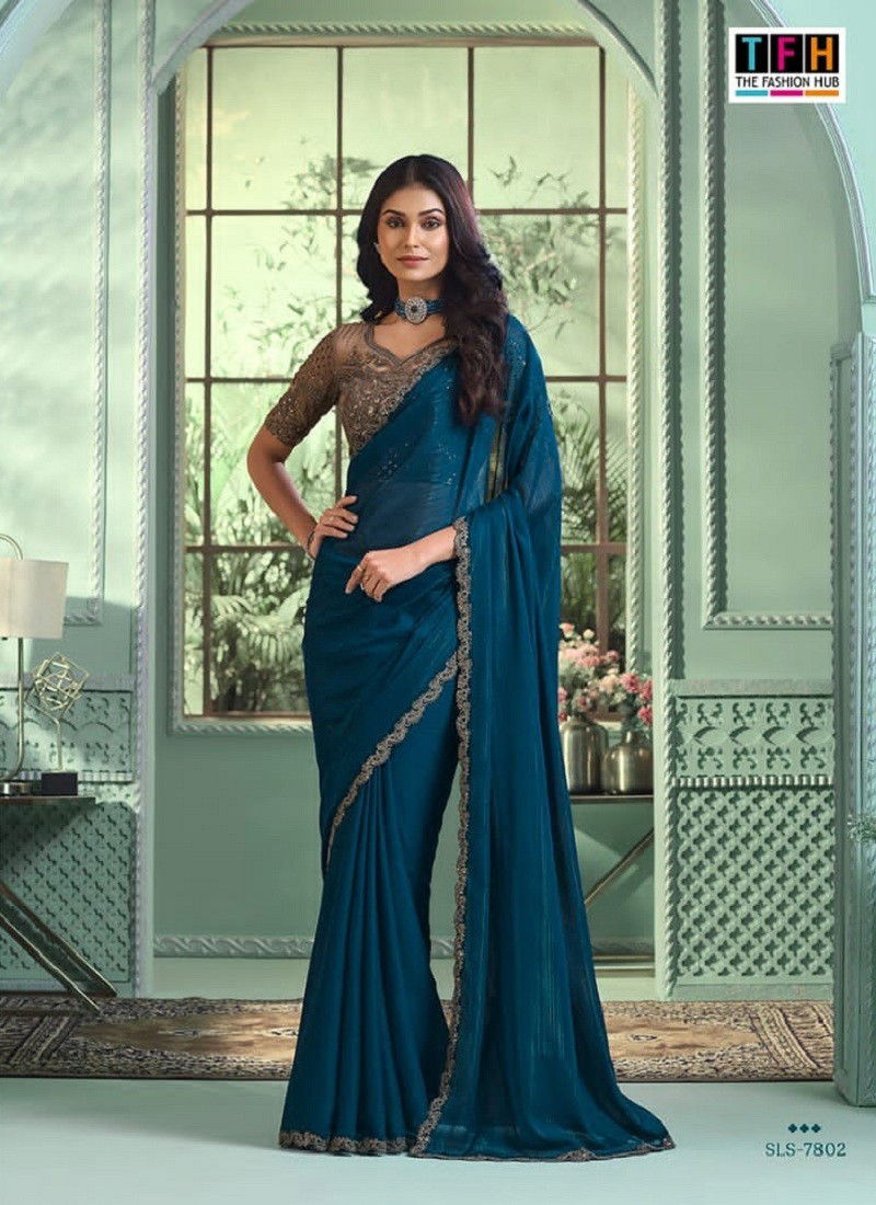 Rama Colour Salsa Style 3 By TFH Party Wear Designer Sarees Wholesale Clothing Suppliers In India SLS-7802