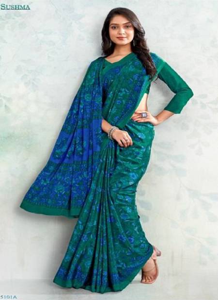 Rama Colour Set Stars 51 By Sushma Crepe Designer Saree Catalog 5101 A