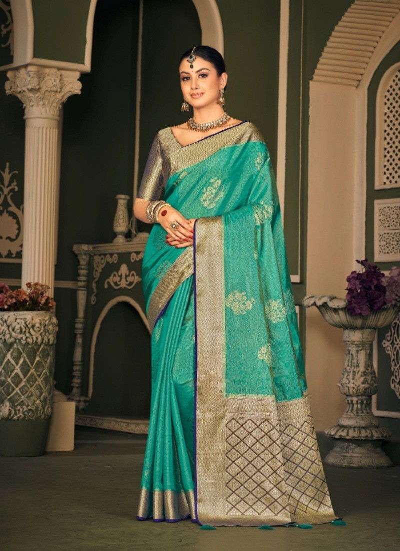 Rama Colour Trisha Royal By Pankh Tissue Silk Designer Saree Catalog 7908