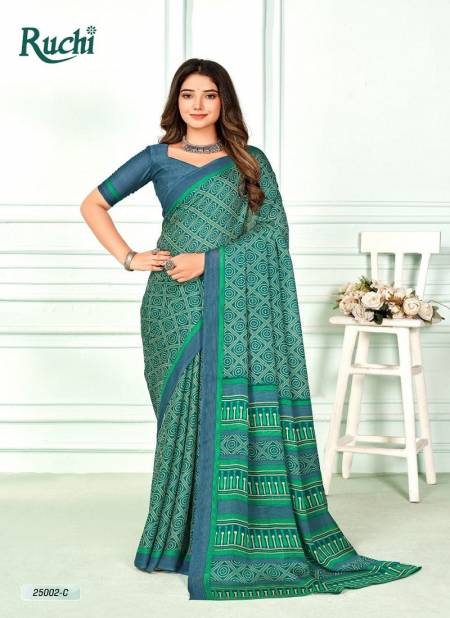 Rama Green Colour Aahana Vol 2 By Ruchi Silver Chiffon Printed Saree Catalog 25002 C