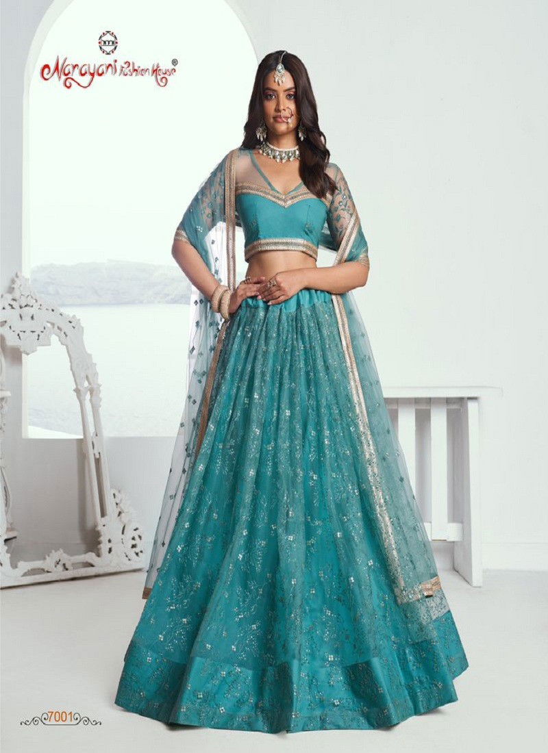 Rama Green Colour Chandrakala Vol 1 By Narayani Fashion Wedding Wear Net Lehenga Choli Orders In India 7001