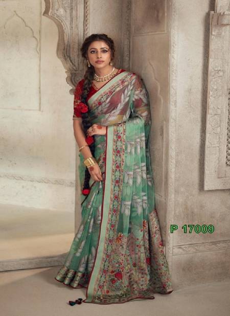 Rama Green Colour Meera Premium Vol 13 By Kimora Soft Brasso Designer Saree Catalog P 17009