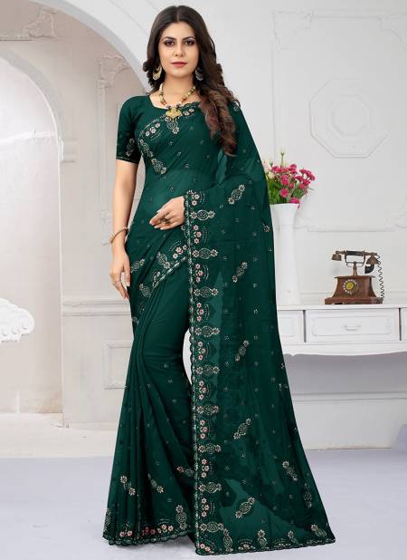 Rama Green Colour Nari Fashion Aparnaa Heavy Designer Party Wear Sarees Catalog 6731