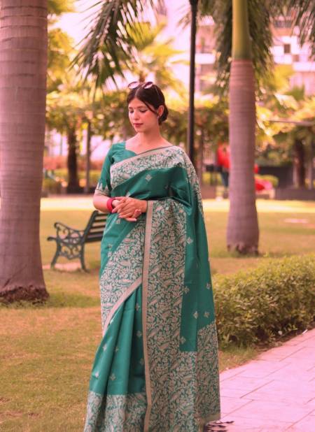 Rama Green Colour RF Veena Handloom Raw Silk Designer Sarees Wholesale Shop In Surat RF27551