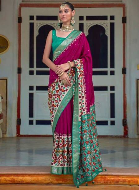 Rani And Green Colour Aari Patola Printed Ethnic Wear Wholesale Saree Collection 497
