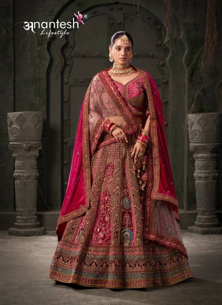 Rani And Maroon Colour Wedding Bride Vol 1 By Anantesh Velvet Lehenga Choli Orders In India 13001