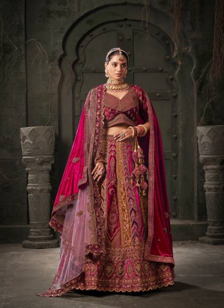 Rani And Mustard Colour Wedding Bride Vol 1 By Anantesh Velvet Lehenga Choli Orders In India 13003