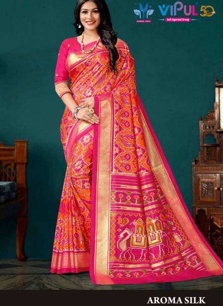Rani And Orange Colour Aroma Silk By Vipul Printed Saree Catalog 62802 C