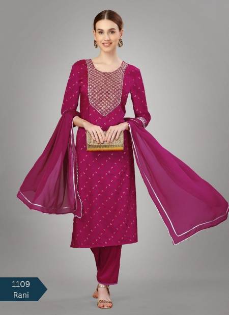 Rani Colour Aradhna Silk Blend With Embroidery Kurti Bottom With Dupatta Catalog 1109 H Catalog