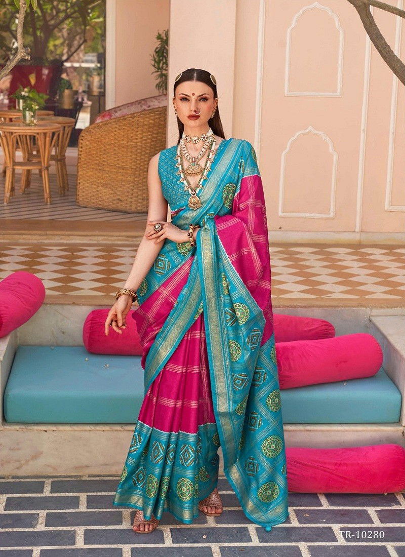 Rani Colour Gulaab Patola By Trirath P V Silk Foil Printed Weeding Wear Saree Wholesale Online TR-10280