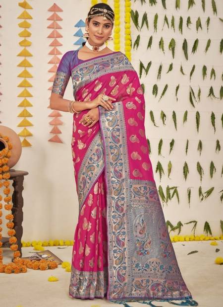 Rani Colour Gunjeshwari Silk Sangam Wedding Wear Wholesale Silk Sarees Catalog 3473