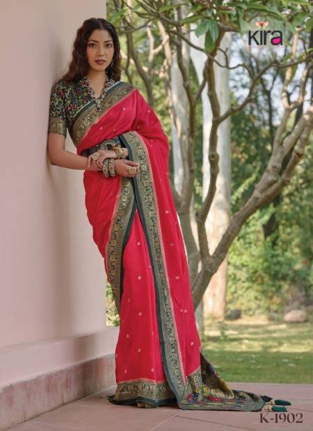 Rani Colour Kadambri By Kira Viscose Wedding Wear Saree Wholesalers In India 1902