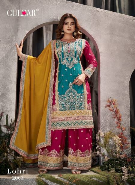 Rani Colour Lohri By Gulzar Chinon Embroidery Work Readymade Suit Catalog 2063