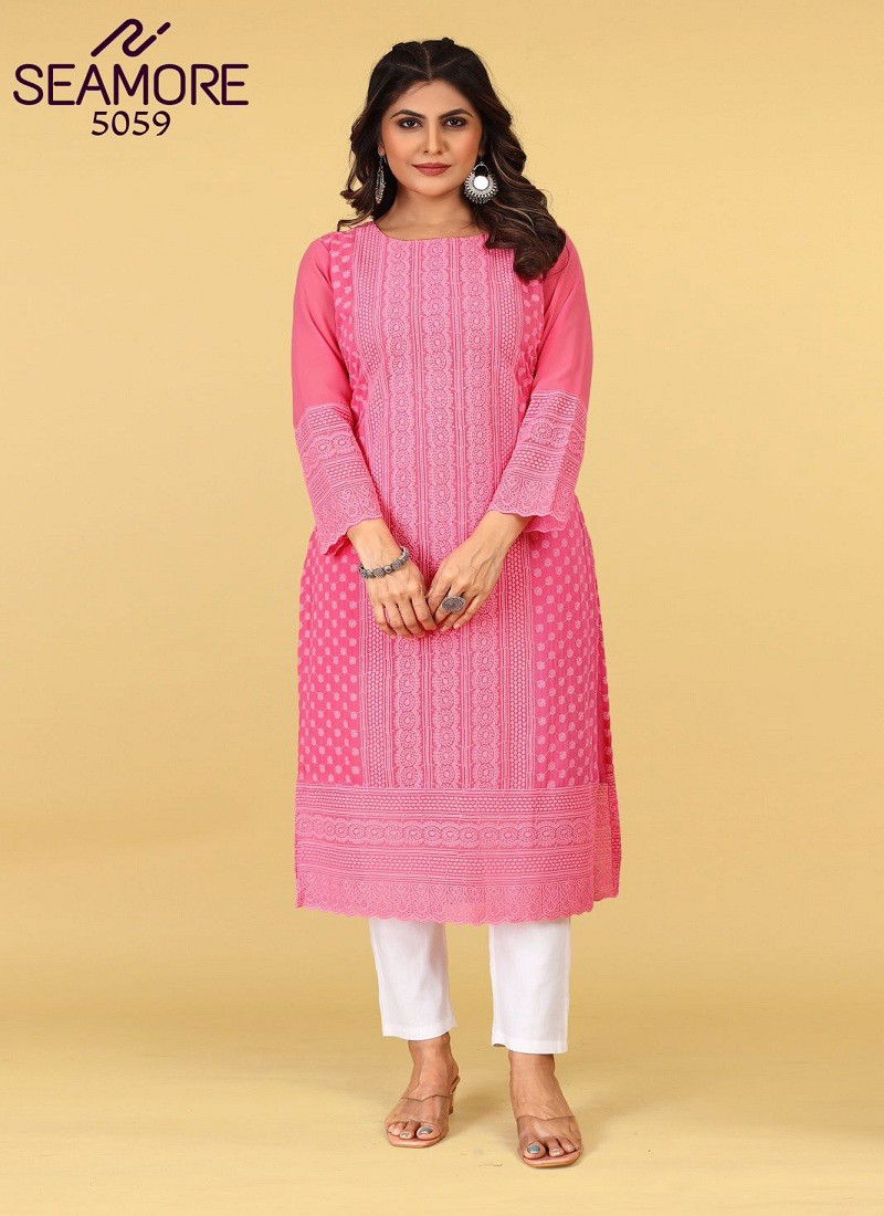 Rani Colour Pink Palak Vol 3 By Seamore Lakhnavi Georgette Designer Kurti Wholesale Online 3059