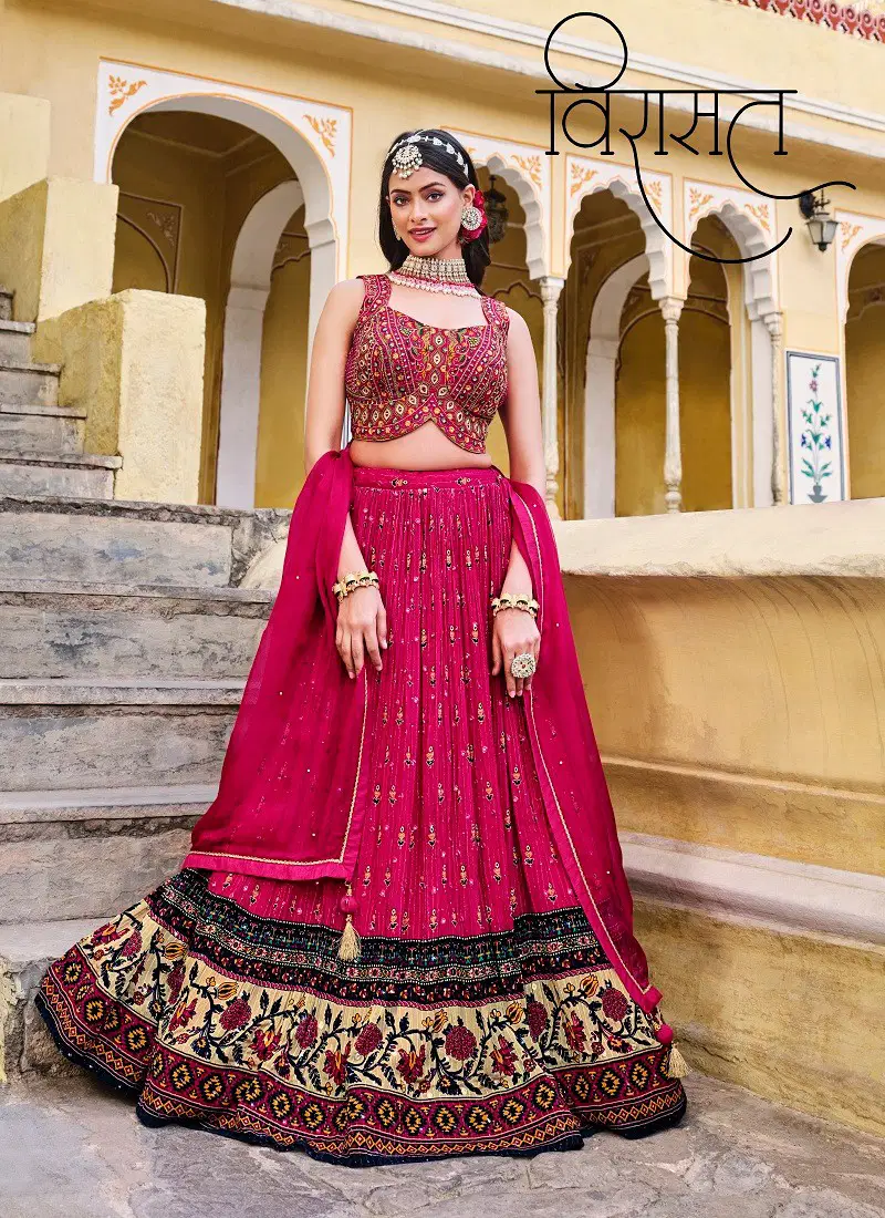 Rani Colour Titliya By Virasat Chinon Wedding Wear Lehenga Choli Wholesale Online 1101