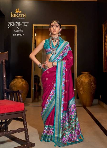 Rani Colour Tulsi-Van By Trirath Mercerized Sigma Silk Printed Saree Exporters In India 10327