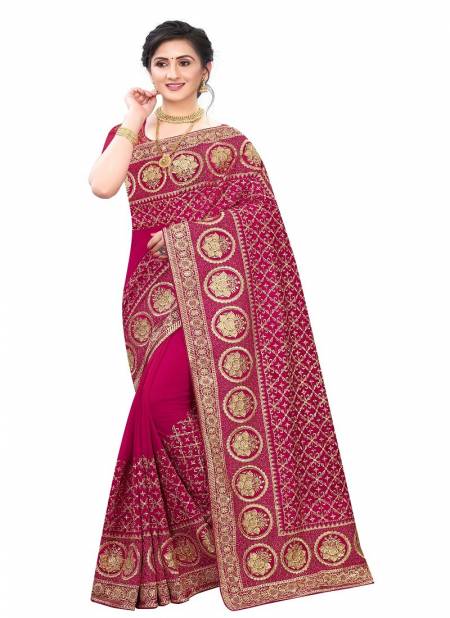 Rani Colour Wish By Utsav Nari Embroidery Wedding Sarees Surat Wholesalers In Delhi 2286