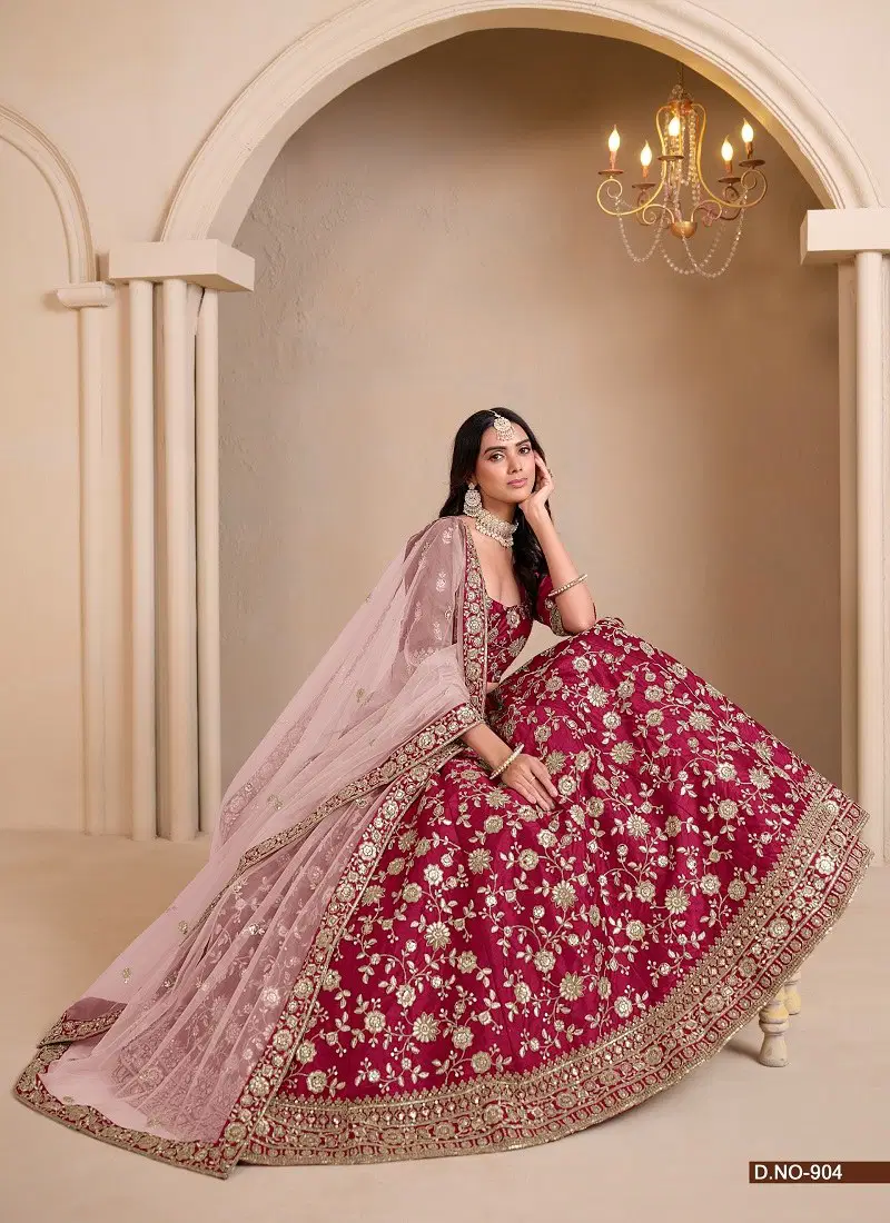 Rani Pink Colour 902 To 904 Mehvish Vol 9 Art Silk Designer wear Lehenga Choli Wholesale Price In Surat 904