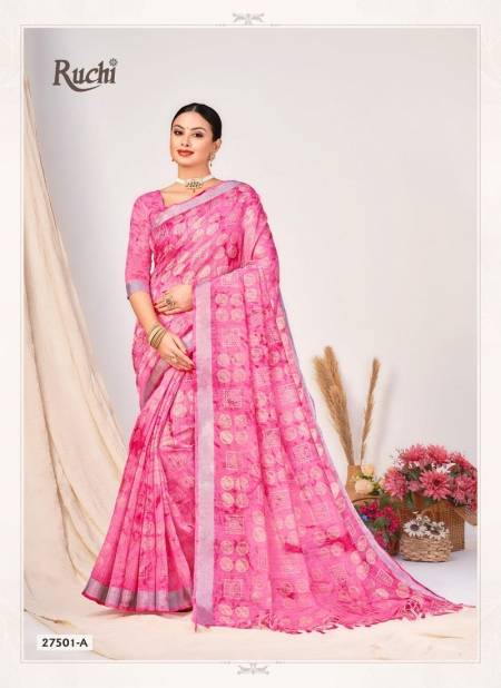Rani Pink Colour Aarushi By Ruchi Cotton Silk Printed Daily Wear Saree Wholesale Shop In Surat 27501-A
