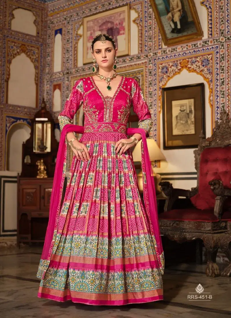 Rani Pink Colour Ada By Kreshva Smooth Silk Reception wear Gown Orders In India RRS 451 B