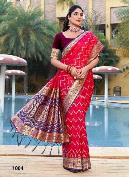 Rani Pink Colour Armaan Silk By Bunawat Wedding Wear Banarasi Silk Sarees Wholesale Market In Surat 1004