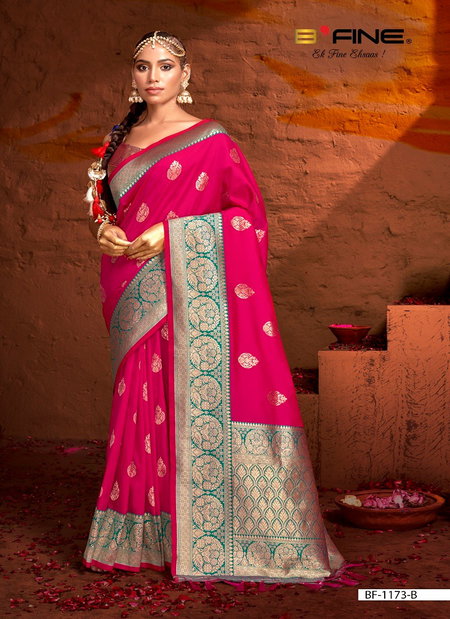 Rani Pink Colour B Fine Joshita Silk Wedding Wear Saree Wholesale Shop In Surat BF-1173-B