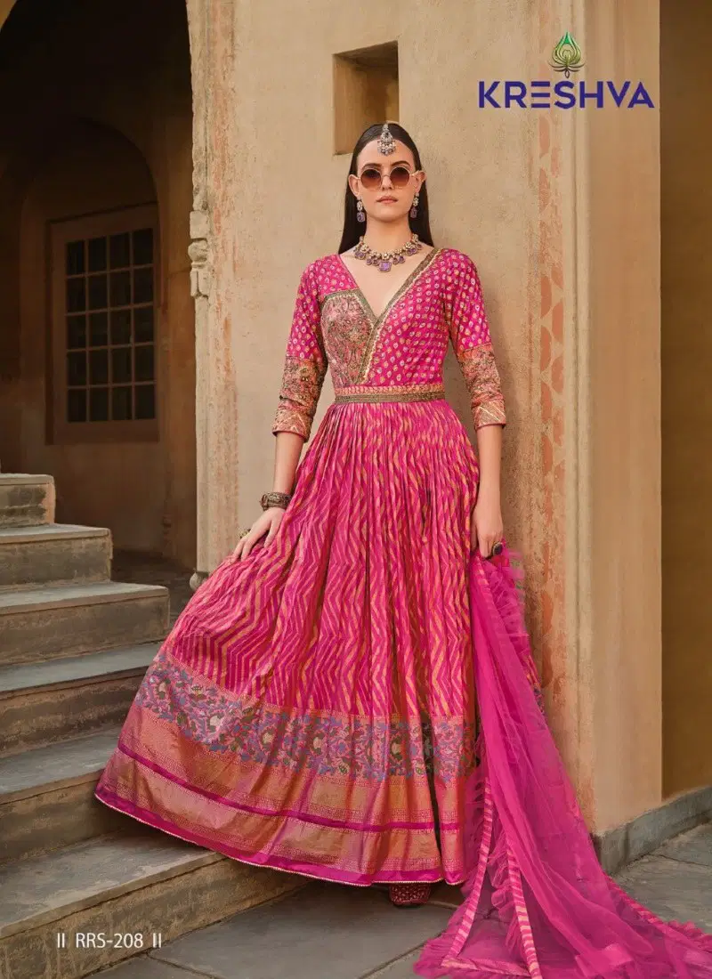 Rani Pink Colour Eva By Kreshva Smooth Silk Reception wear Gown Wholesale Market RRS 208