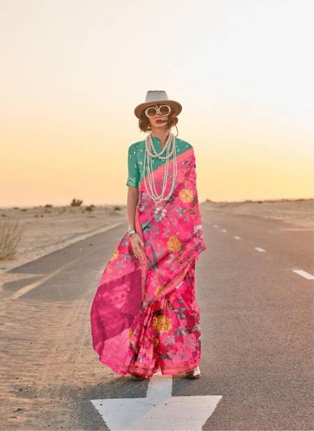 Rani Pink Colour Kikigai By Rajtex Handwoven Tussar Silk Printed Sarees Manufactures 379004