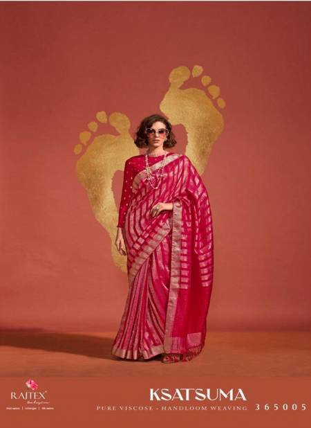 Rani Pink Colour Ksatusma 365000 By Rajtex Pure Viscose Handloom Weaving Silk Saree Wholesale In India 365005