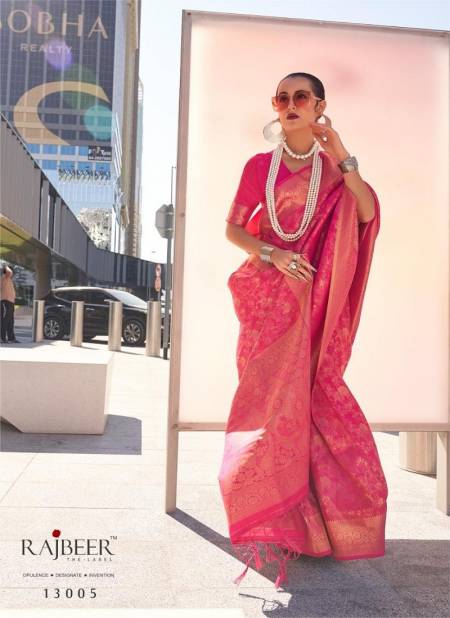 Rani Pink Colour Kzainab By Rajbeer Wedding Handloom Weaving Saree Wholesale Shop In India 13005