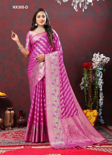 Rani Pink Colour NX305-A TO NX305-F by Murti Nx Soft Lichi Silk Sarees Suppliers In India NX305-D