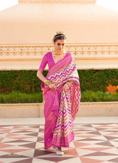 Rani Pink Colour Pratha By Trirath P.V Silk Foil Printed Casual Wear Saree Suppliers In India TR-10238